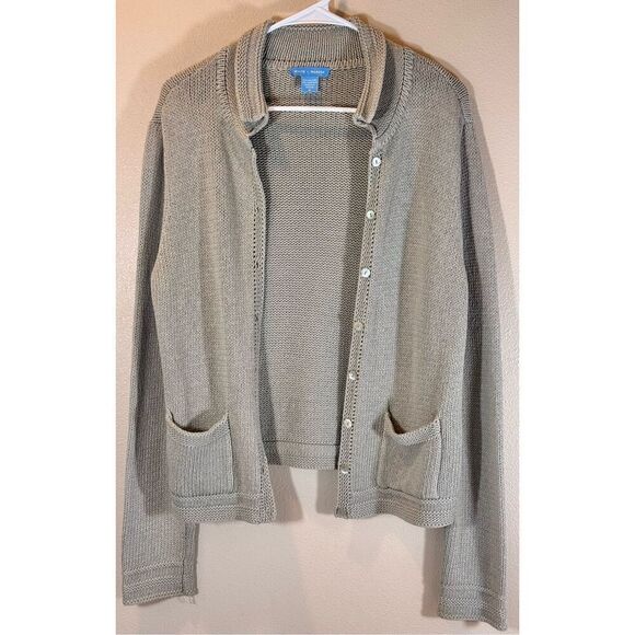 White + Warren Stone Gray Knitted Button Up Collared Cardigan Women's Size Small - Picture 1 of 8